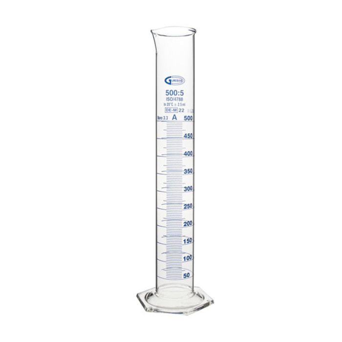 Probeta graduada clase A base hexagonal borosilicato 3.3 GLASSCO certificada