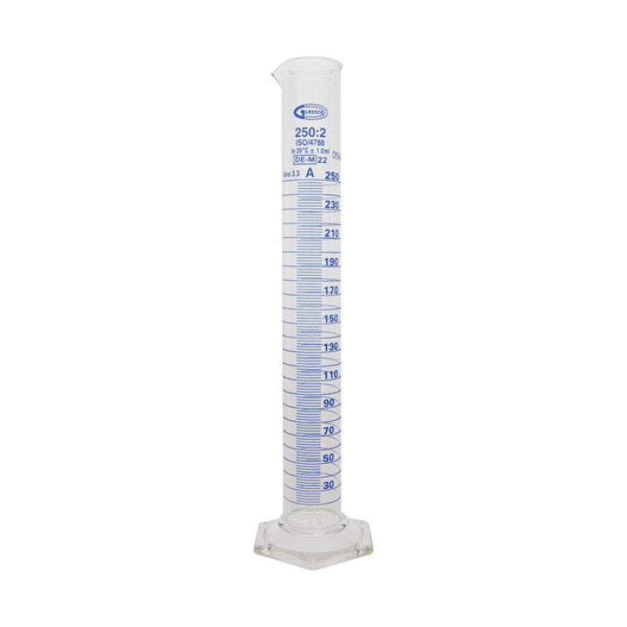 Probeta graduada clase A base hexagonal borosilicato 3.3 GLASSCO certificada