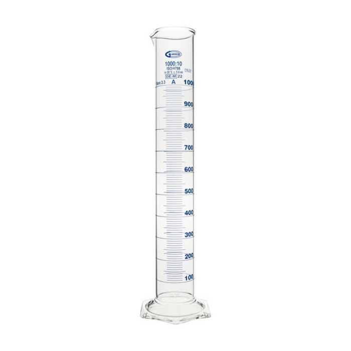 Probeta graduada clase A base hexagonal borosilicato 3.3 GLASSCO certificada