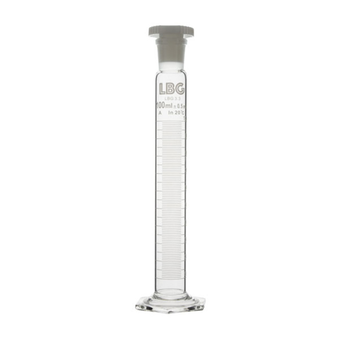 Probeta graduada clase A con tapón PP boca esmerilada base hexagonal borosilicato