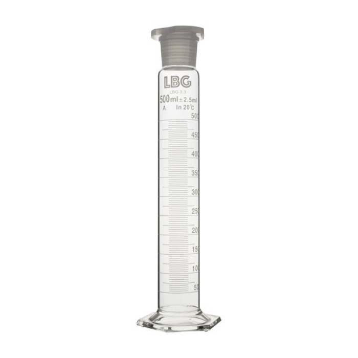 Probeta graduada clase A con tapón PP boca esmerilada base hexagonal borosilicato