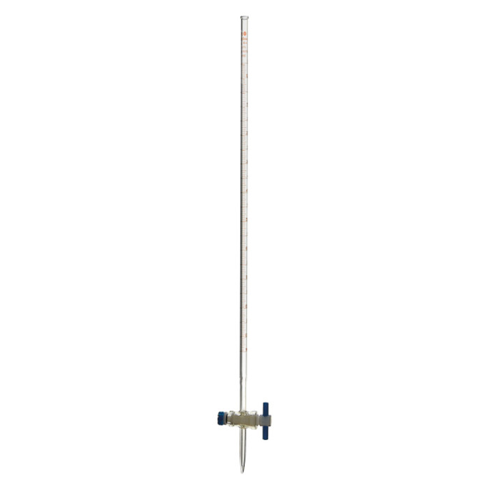 Bureta con llave recta de PTFE clase A ISO 385 calibrada por vertido