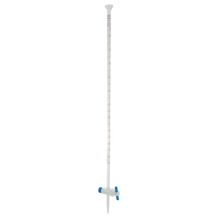 Bureta clase A con llave recta PTFE y embudo de llenado ISO 385