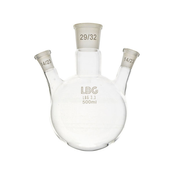 Matraz esférico fondo redondo 3 bocas inclinadas esmeriladas borosilicato 3.3