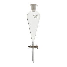 Embudo de decantación cónico con llave PTFE y tapón de plástico borosilicato 3.3
