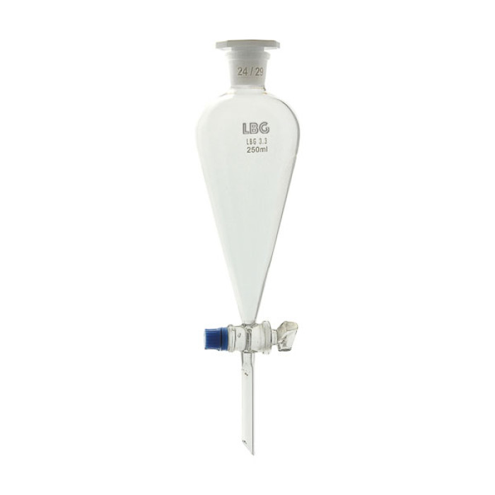 Embudo de decantación cónico llave de vidrio tapón de plástico borosilicato 3.3