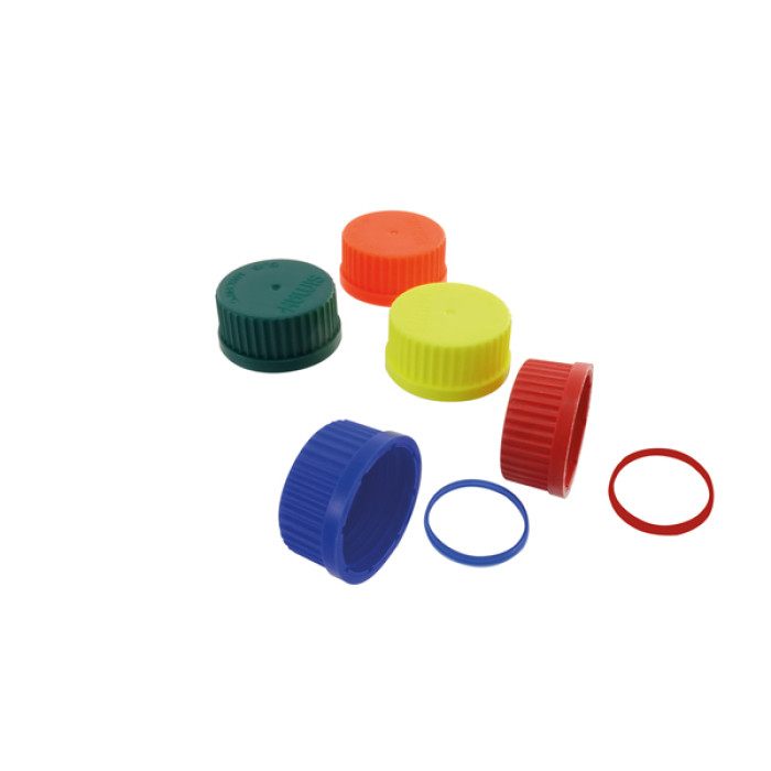 Tapones y anillos de vertido para frascos de laboratorio con rosca ISO — PP, PBTB y ETFE