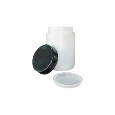 Tarro HDPE boca ancha con tapa negra y obturador — Duquesa