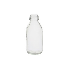 Frasco de vidrio transparente boca ancha rosca PP28 sodocálcico tipo III USP