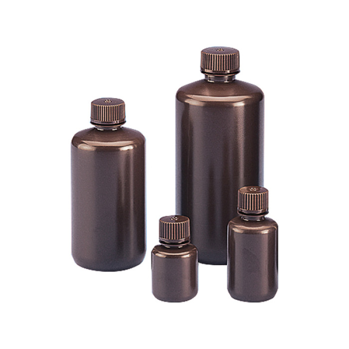 Frasco HDPE cuello estrecho ámbar con tapón rosca PP