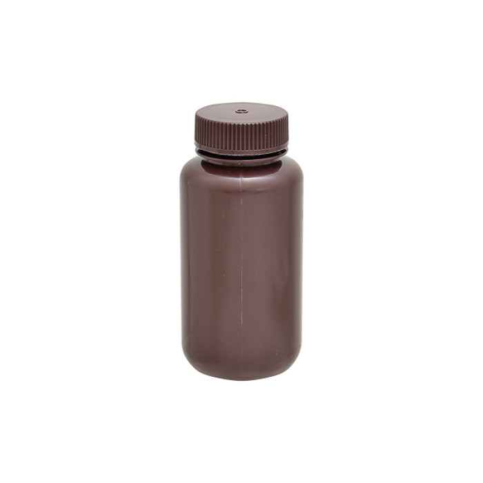 Frasco HDPE cuello ancho ámbar con tapón PP rosca