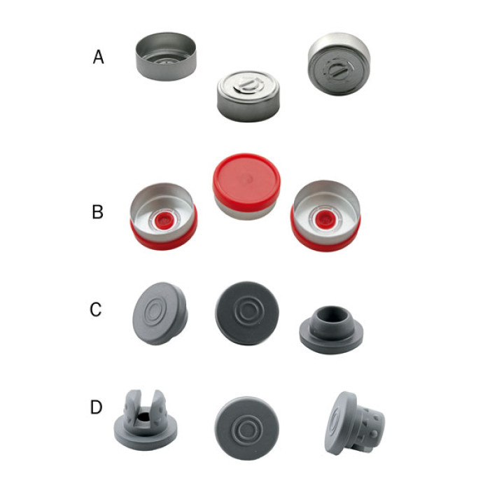 Tapones de clorobutilo y cápsulas de aluminio para viales boca capsulable 20 mm