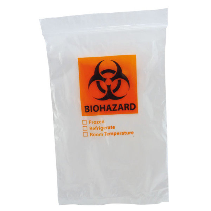 Bolsa doble para transporte de muestras biológicas con cierre zip y compartimento para documentos