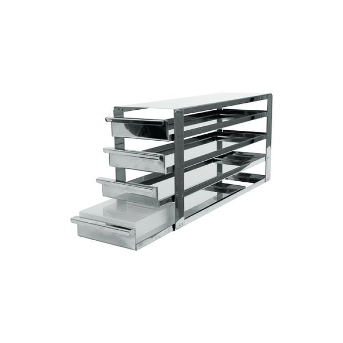 Rack para congelador vertical con bandejas extraíbles acero inoxidable — para cajas 135 x 135 mm