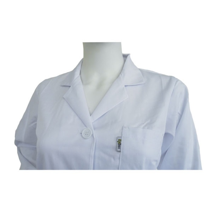 Bata de laboratorio mujer blanca cuello solapa 5 botones con bolsillos