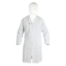 Bata de laboratorio hombre blanca cuello solapa 5 botones 3 bolsillos sin puños