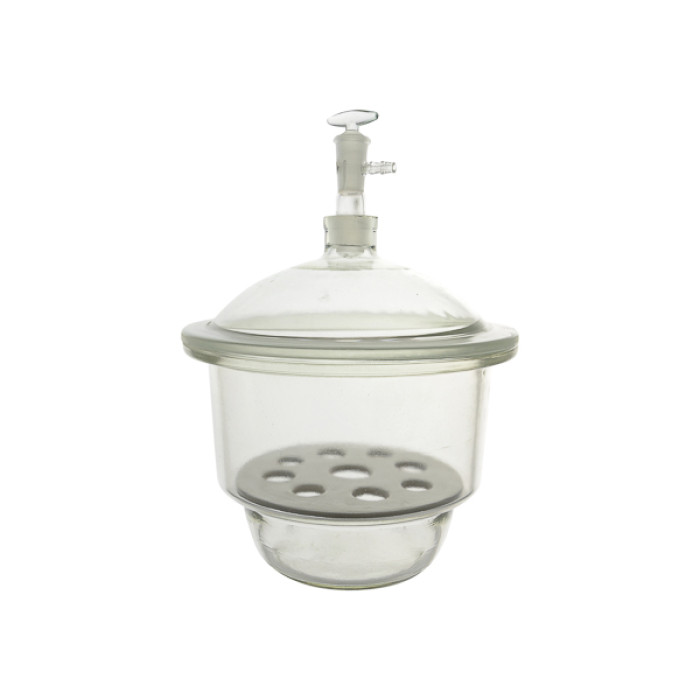 Desecador para vacío con tapa y llave de vidrio Basic Line — con placa de porcelana