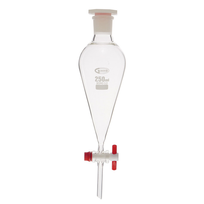 Embudo de decantación cónico con llave de PTFE borosilicato 3.3 GLASSCO