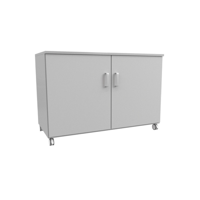Mueble auxiliar de laboratorio con ruedas y dos puertas
