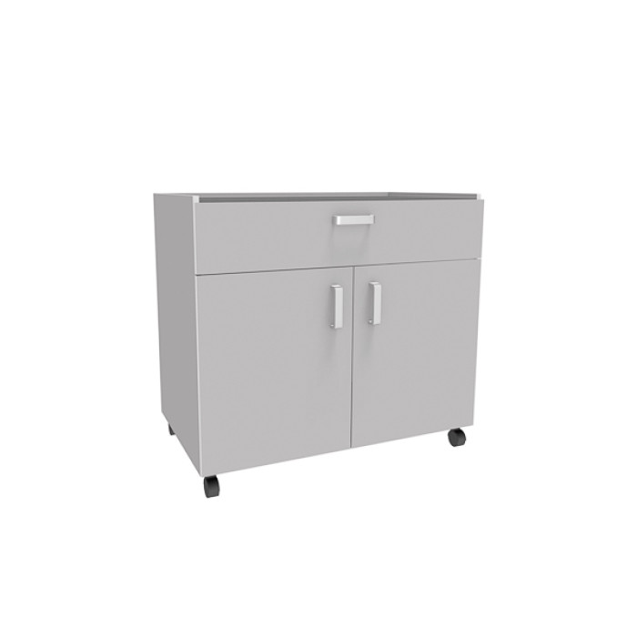 Mueble auxiliar de laboratorio con ruedas dos puertas y un cajón