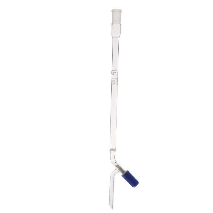 Columna de vidrio para cromatografía borosilicato 3.3 con llave de paso PTFE y frita sinterizada