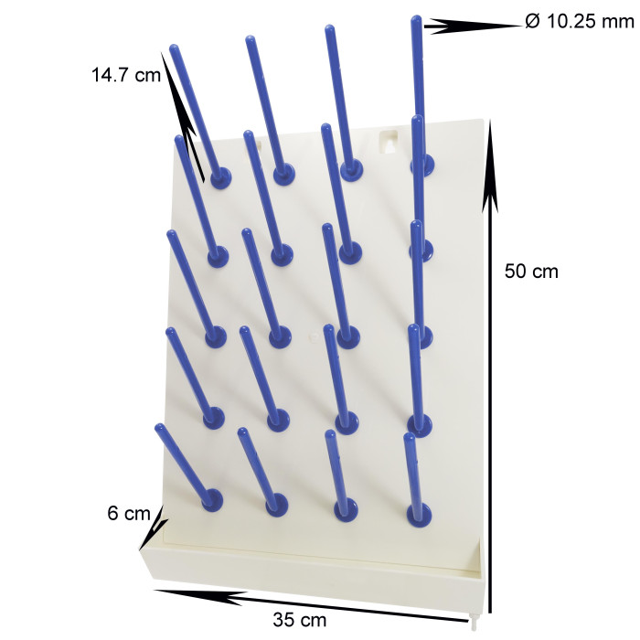 Escurridor de pared para material de laboratorio ABS y policarbonato con bandeja de drenaje