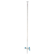 Bureta clase A con llave recta PTFE y franja Schellbach boca embudo ISO 385