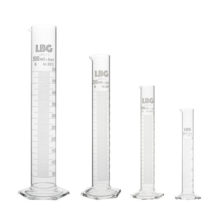 Juego de probetas graduadas clase B borosilicato 3.3 base hexagonal 7 piezas (10 a 1000 ml)