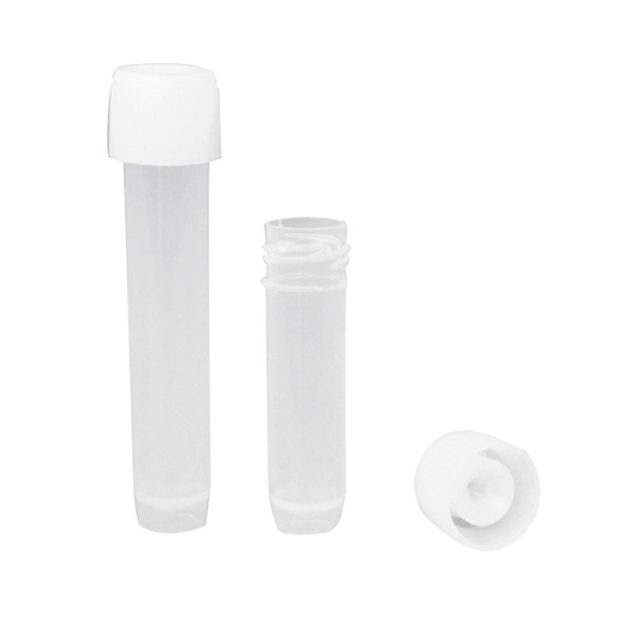 Tubo con faldón para transporte de muestras PP tapón rosca HDPE blanco fondo cónico
