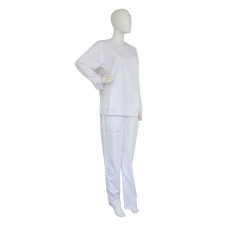 Conjunto pijama de laboratorio casaca y pantalón manga larga unisex sarga blanco 195 gr