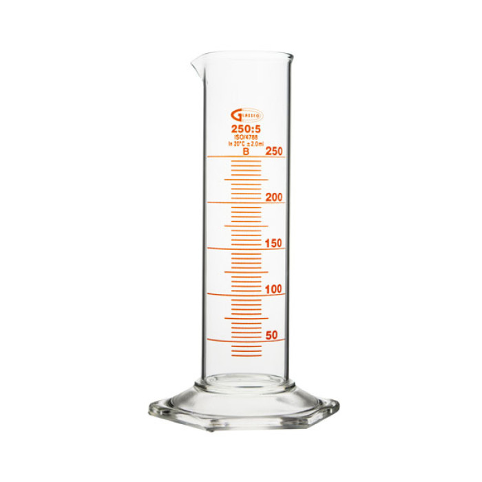 Probeta graduada base hexagonal forma baja clase B borosilicato 3.3