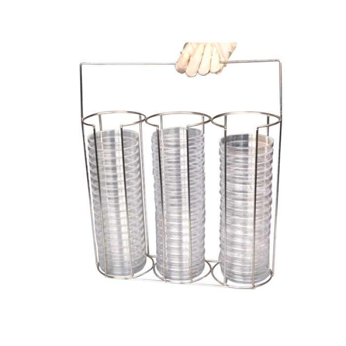 Soporte para placas Petri 90 mm acero inoxidable 3 columnas