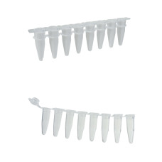 Tiras de 8 microtubos para PCR pared fina polipropileno USP VI libre de DNasa RNasa e inhibidores