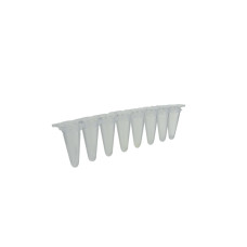 Tiras de 8 microtubos para qPCR pared fina polipropileno USP VI con tapones ópticos planos