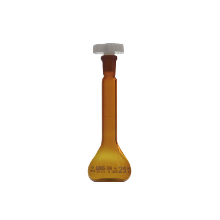 Matraz aforado ámbar clase A borosilicato LBG 3.3 tapón PE ISO 1042