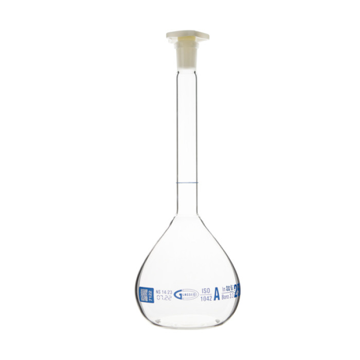 Matraz aforado clase A con certificado individual y código QR borosilicato GLASSCO