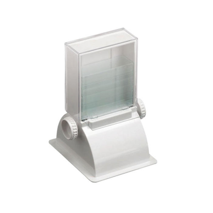 Dispensador de portaobjetos 75x25 mm ABS con tapa transparente PS