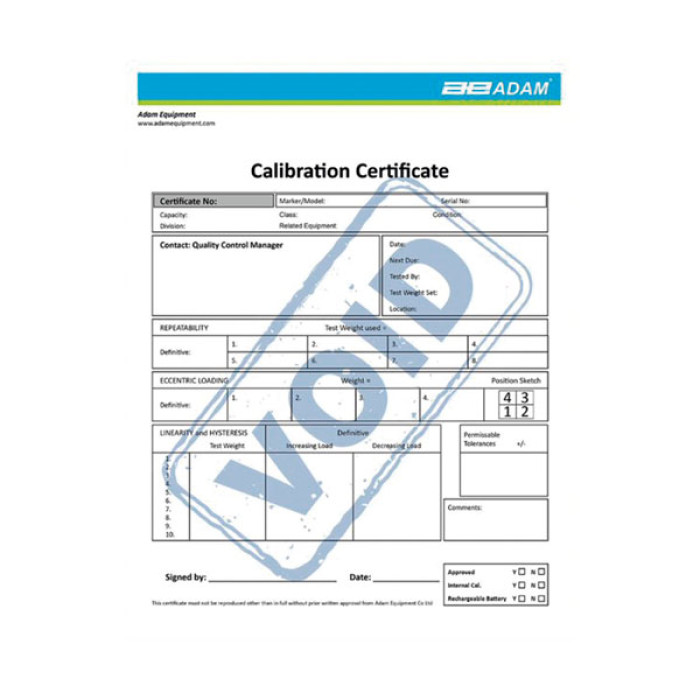 Certificado de calibración Adam