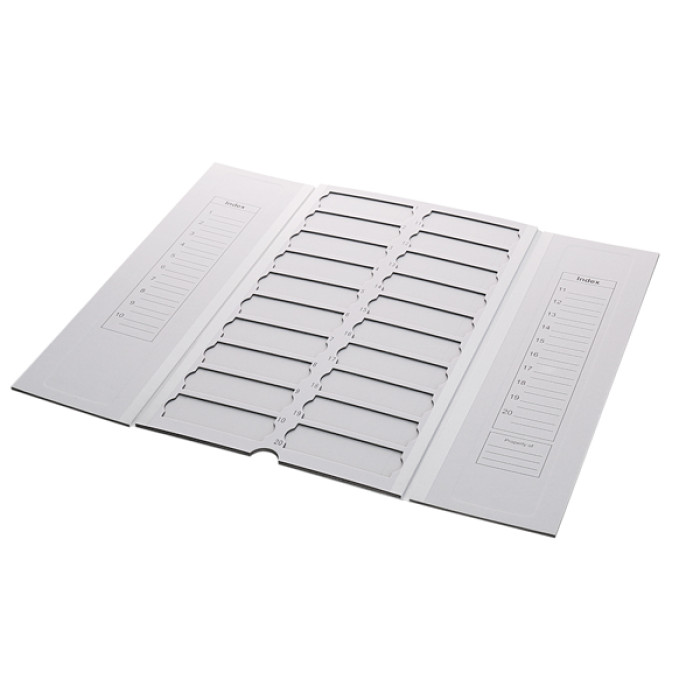 Archivador de cartón para portaobjetos 76×26 mm — capacidad para portaobjetos de 0,8-1,2 mm de grosor