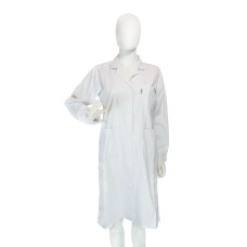 Bata de laboratorio mujer cuello solapa botones a presión blancos