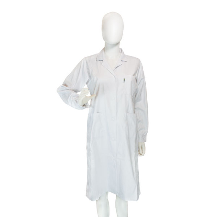 Bata de laboratorio mujer cuello solapa botones a presión blancos