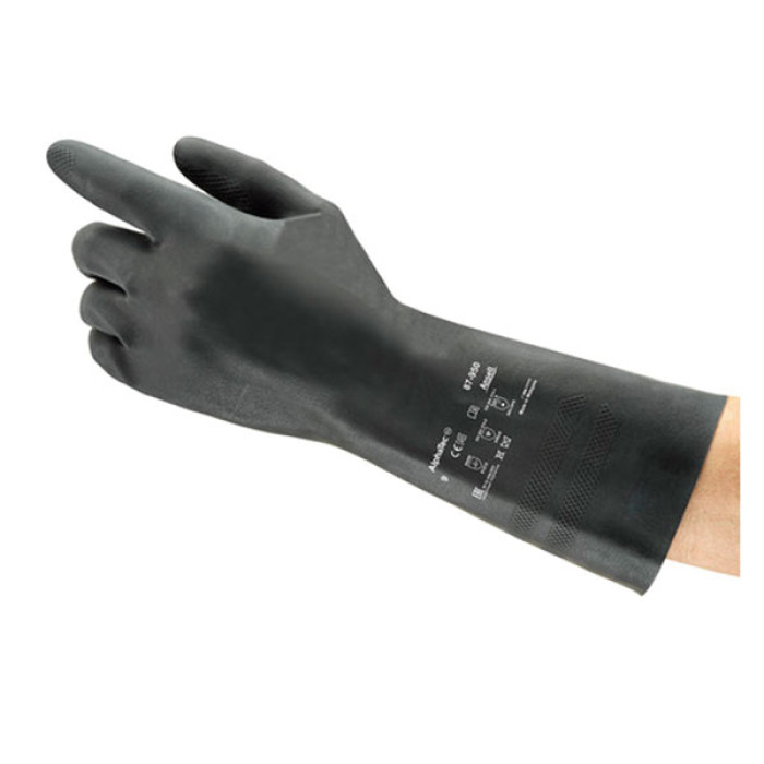 Guantes de látex negro clorinados flocado algodón resistencia química EN 374 EN 388