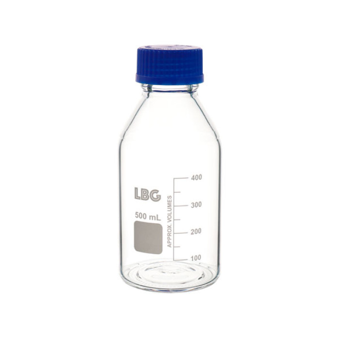 Frasco graduado borosilicato 3.3 rosca GL 45 ISO 4796 con tapón PP autoclavable