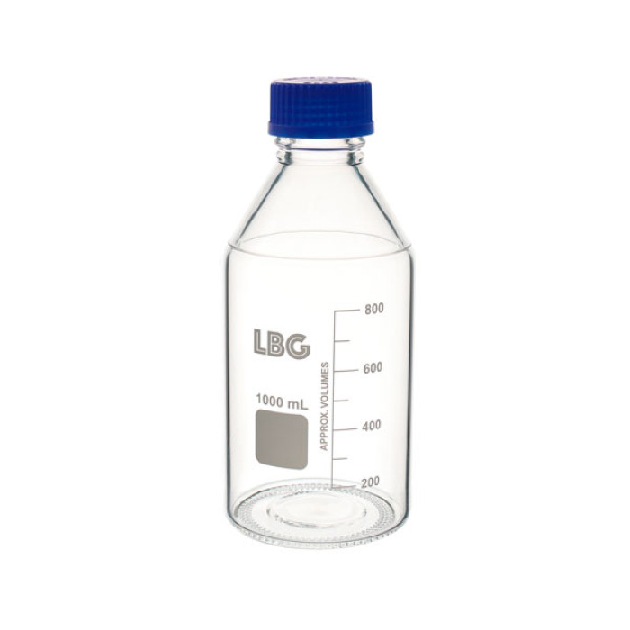 Frasco graduado borosilicato 3.3 rosca GL 45 ISO 4796 con tapón PP autoclavable