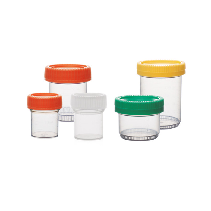 Frasco apilable de polipropileno con tapa de rosca para muestras