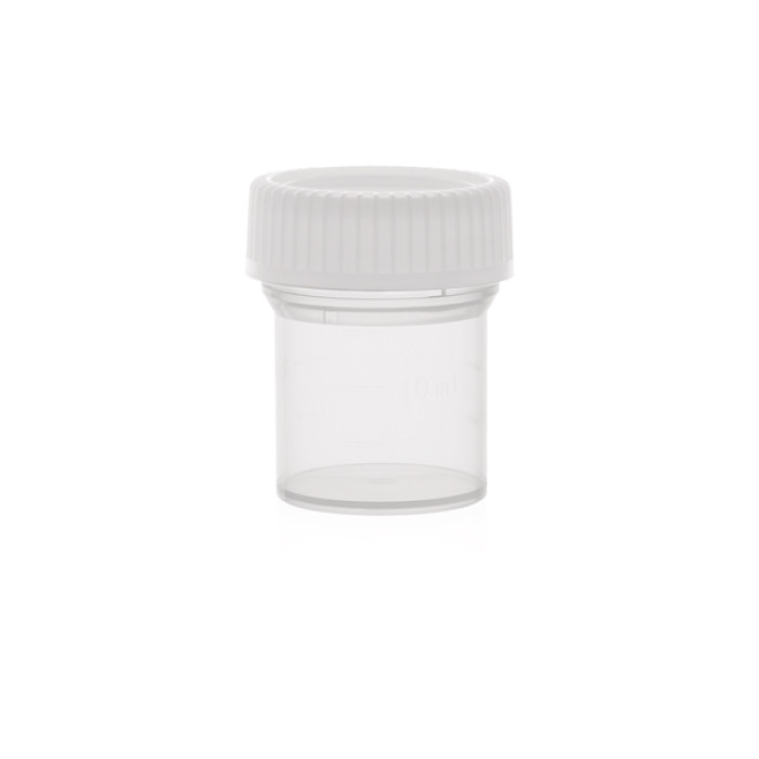 Frasco apilable de polipropileno con tapa de rosca para muestras