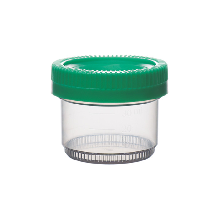Frasco apilable de polipropileno con tapa de rosca para muestras