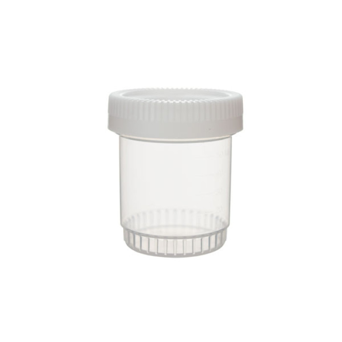 Frasco apilable de polipropileno con tapa de rosca para muestras